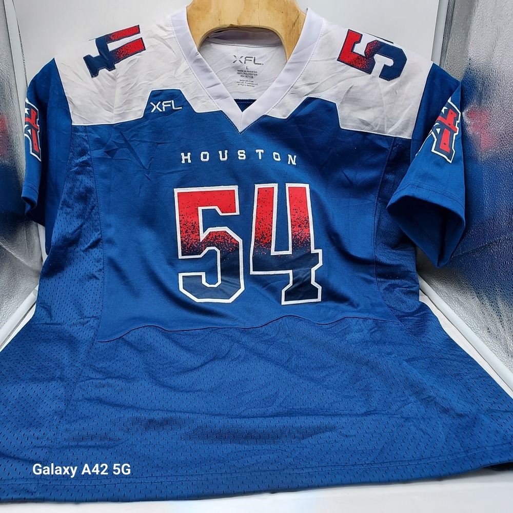 XFL Houston Roughnecks D. Johnson 54 Football Jersey Blue Red Mens Large NEW